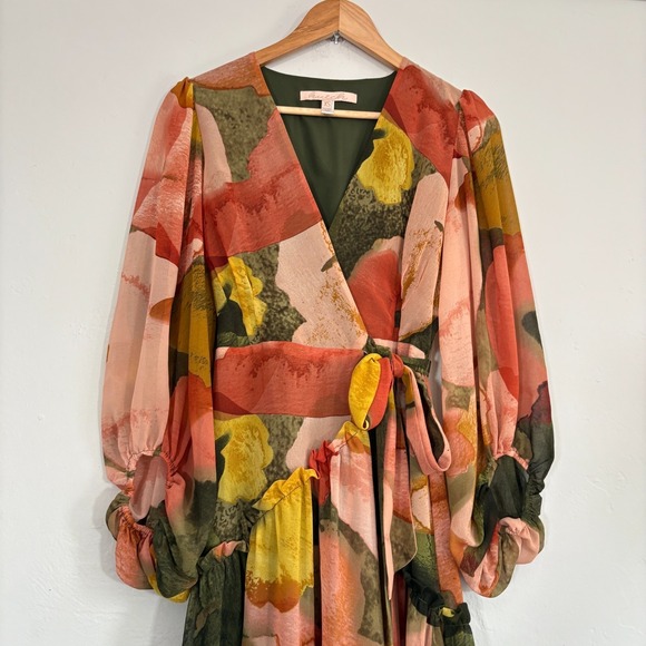 Anthropologie Hutch Floral Geo Wrap Maxi Dress Women Size XS High Low - Picture 3 of 12